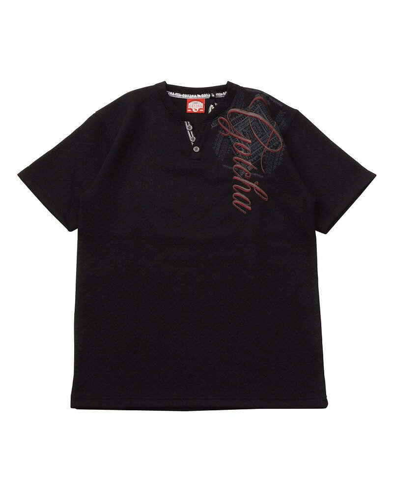 抗菌防臭オルテガ3つ釦ジャカードYヘンリーTシャツ