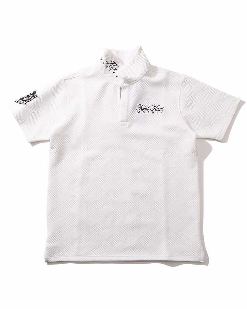 ドライジオメトリックジャカード跨ぎスキッパーポロシャツ