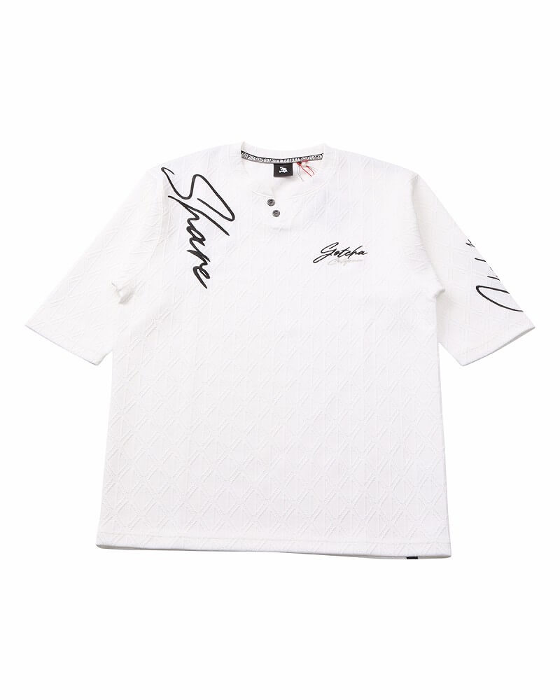 6分袖ブリスタージャカードVネックヘンリーT-shirt