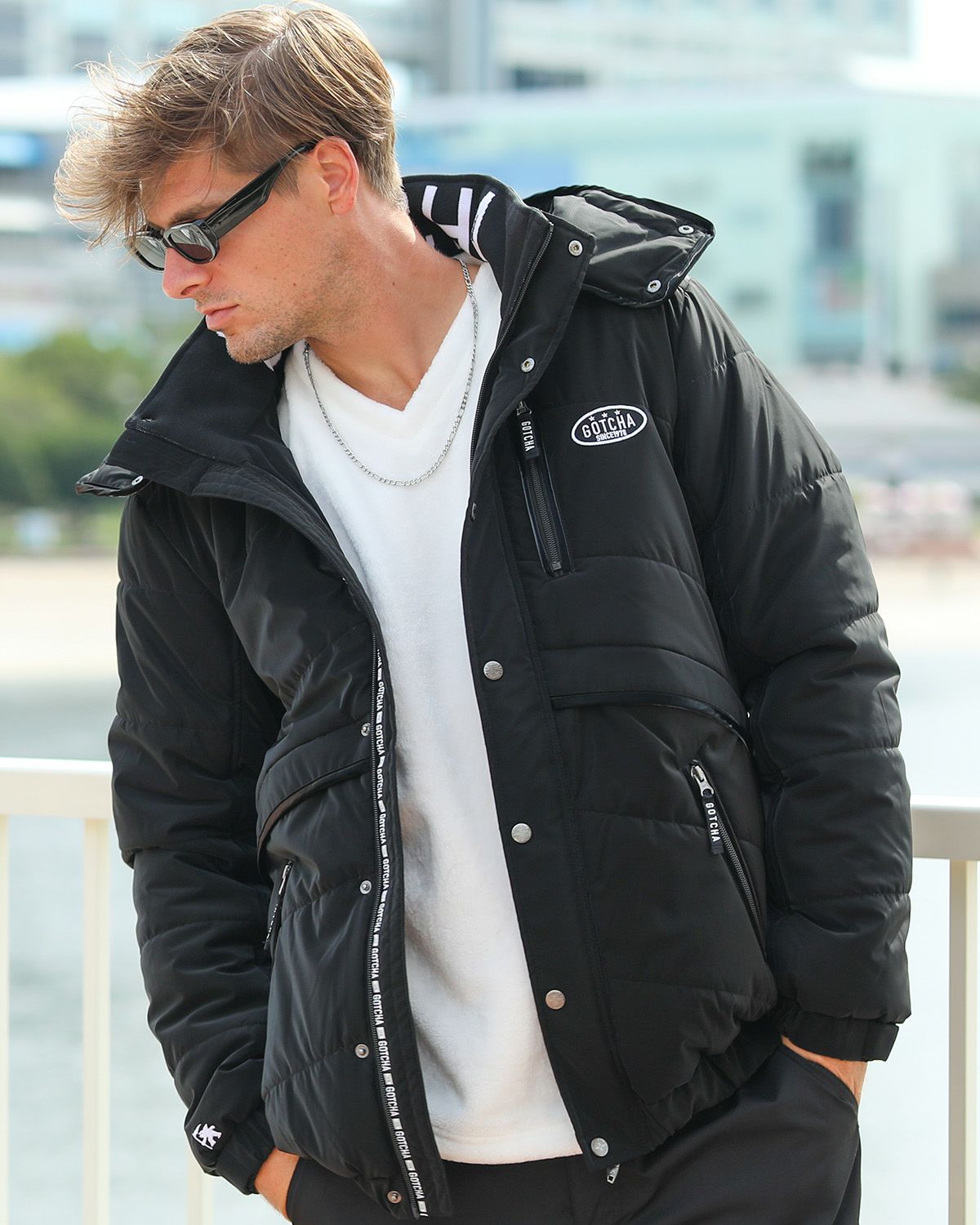 防風 ラスターカラー フェイク ダウンジャケット