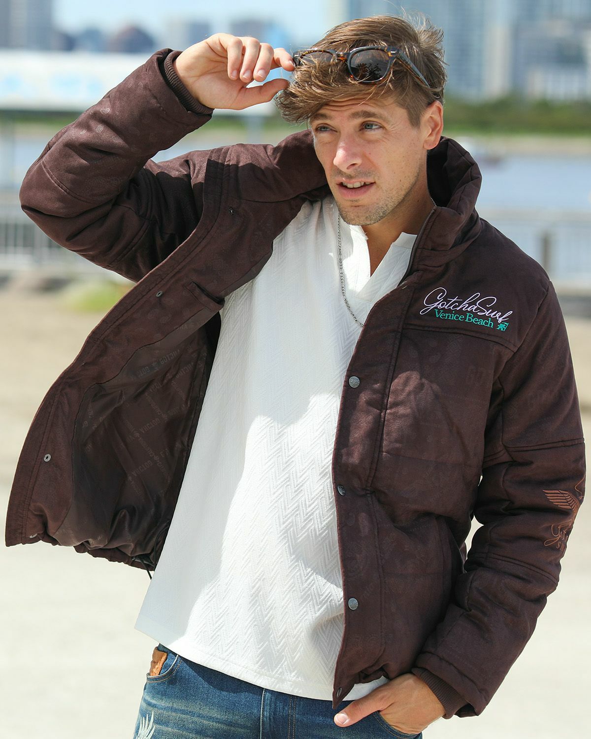 撥水 エンボス ポリスウェード 中綿 ジャケット