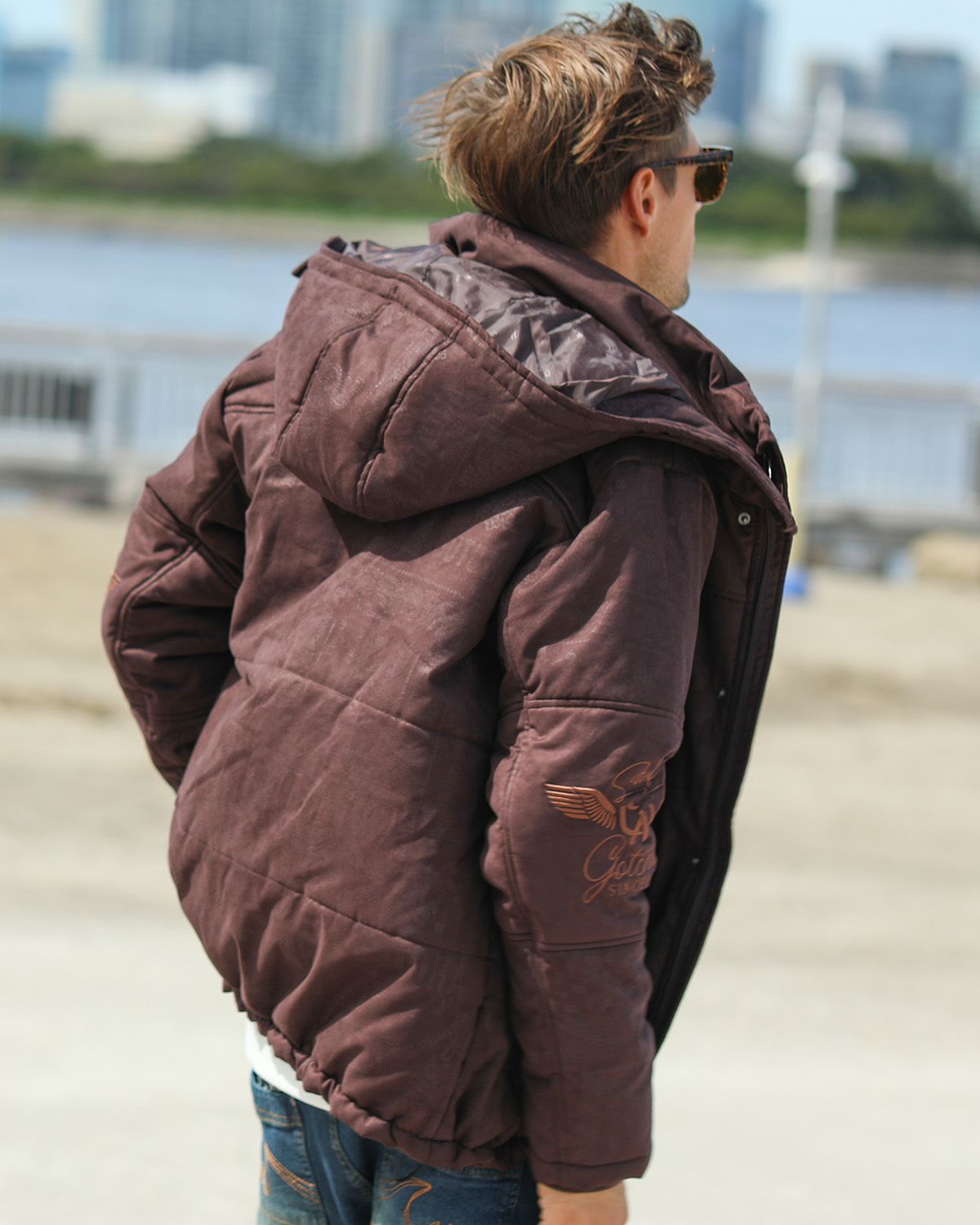 撥水 エンボス ポリスウェード 中綿 ジャケット