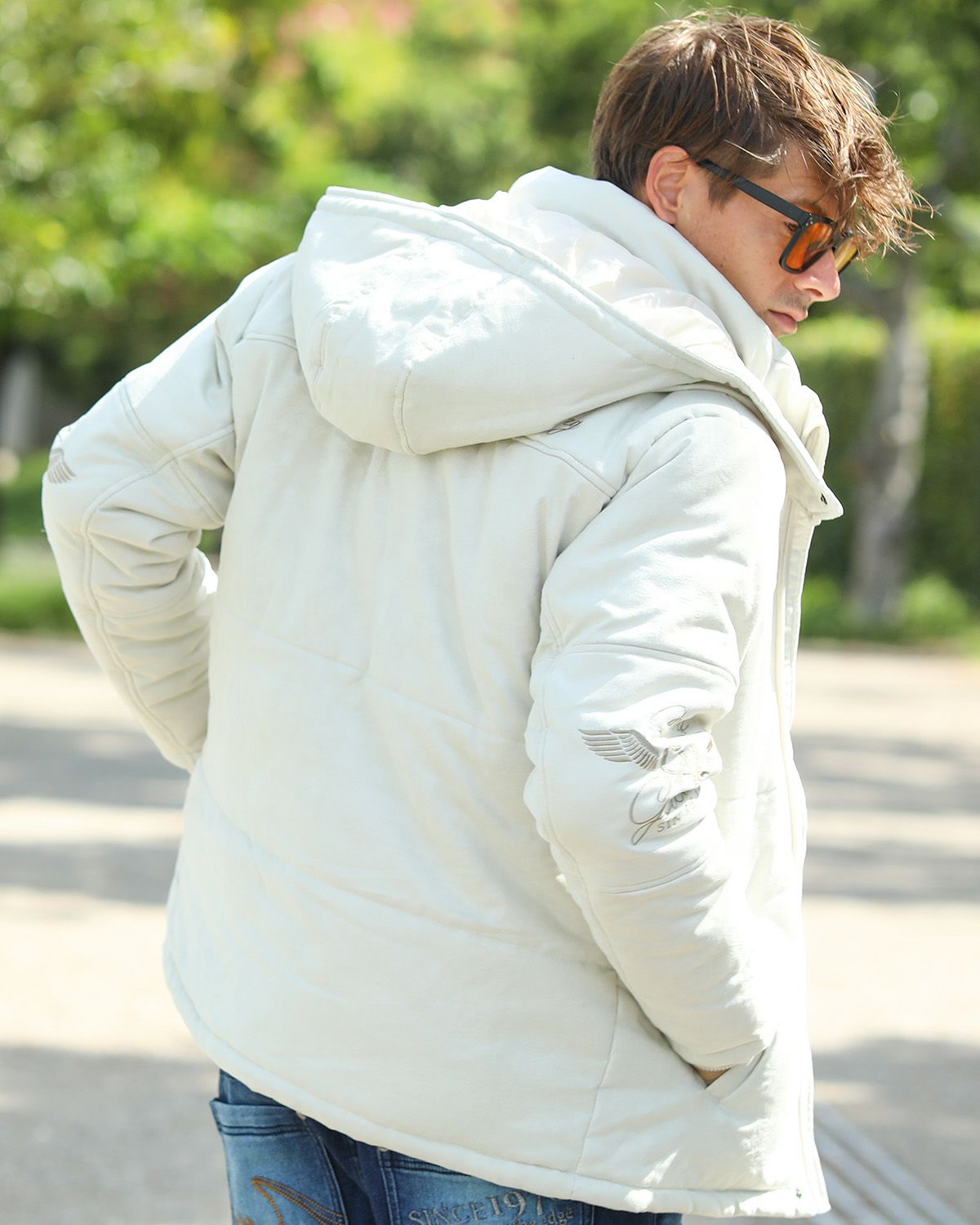 撥水 エンボス ポリスウェード 中綿 ジャケット