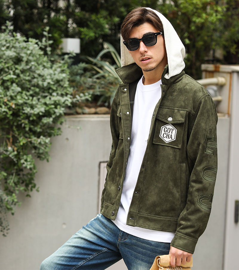 フード脱着 アームインパクト フェイクスウェード ジャケット