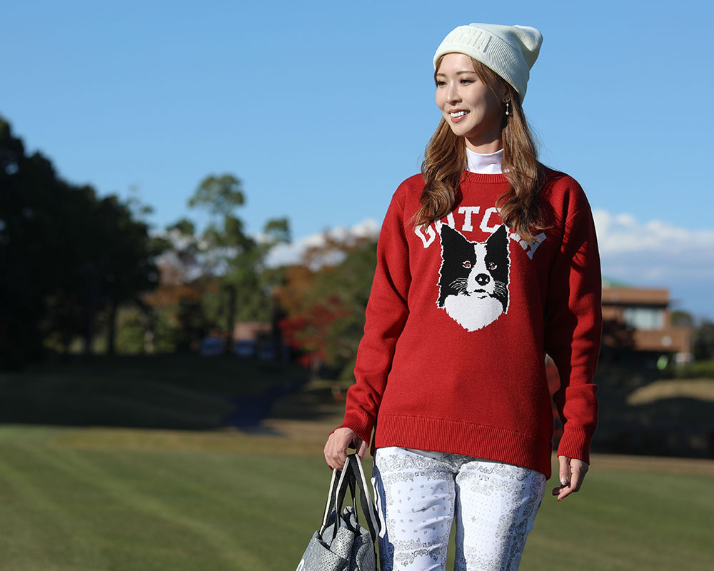 ウォッシャブルジャカードドッグクルーネック セーター