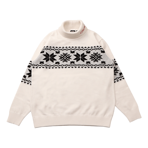 ウォッシャブル雪柄ジャカードタートルネックセーター