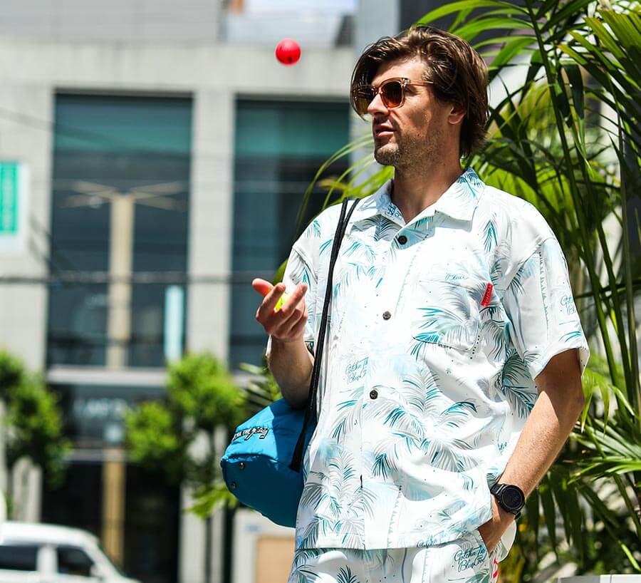 ガッチャゴルフアロハシャツアンドショーツコーデホワイト