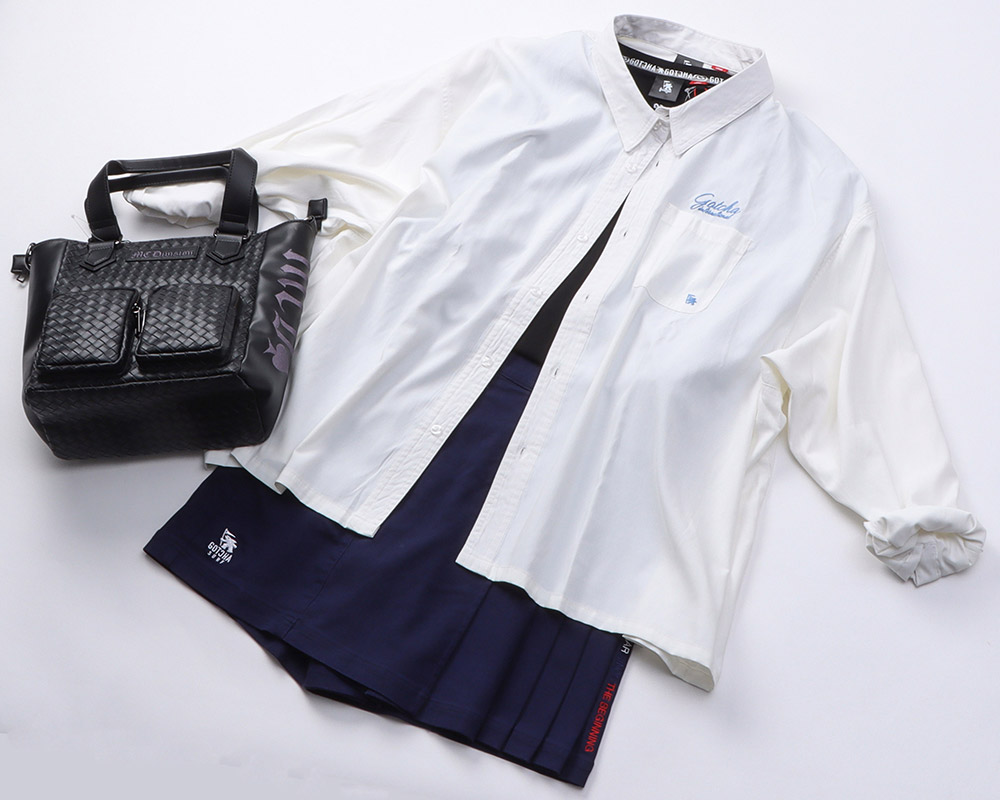 ウィメンズ スーパーストレッチ インナー キュロット スカートネイビーコーデ