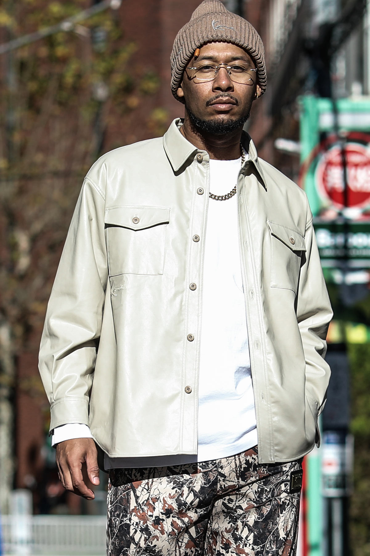 マルチストライプ ニット 開襟 ポロベージュスタイリング