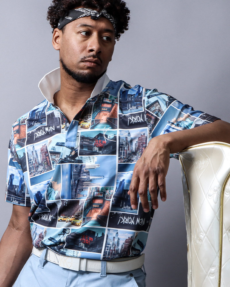 ドライ UVカット フォト総柄 ポロスタイリング