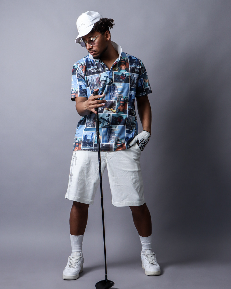 ドライ UVカット フォト総柄 ポロスタイリング