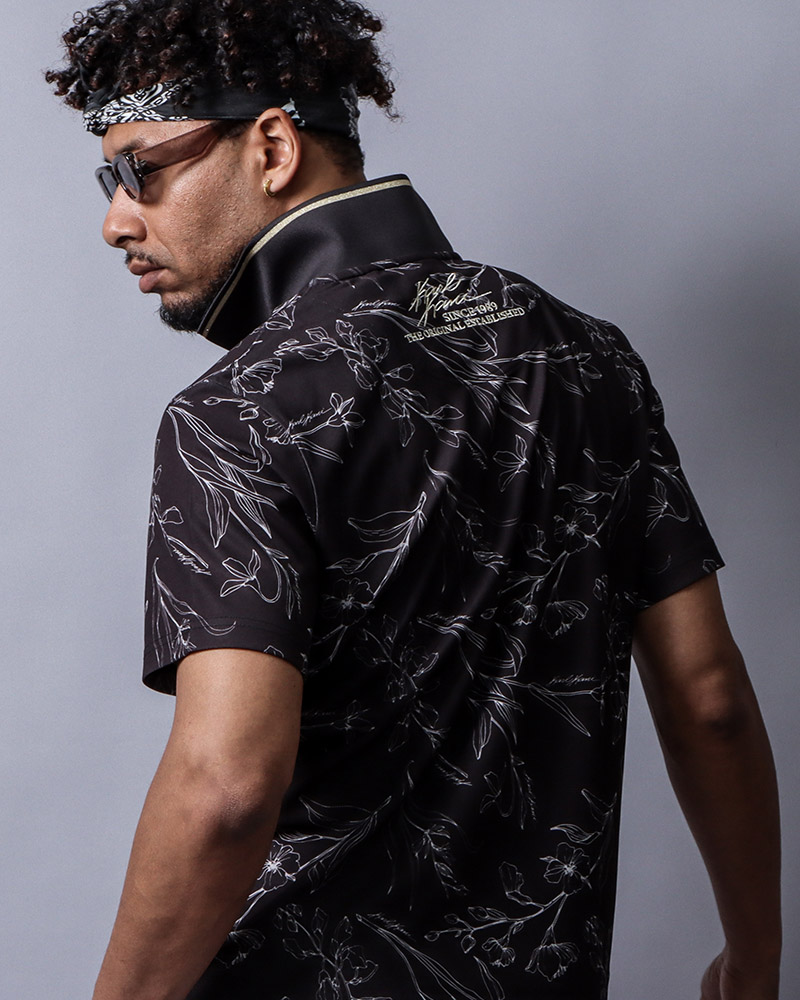 ドライ UVカット フラワー アート 総柄 ポロスタイリング