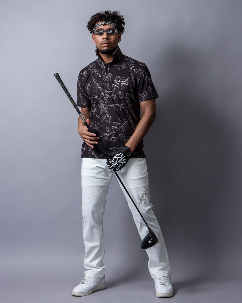 ドライ UVカット フラワー アート 総柄 ポロスタイリング