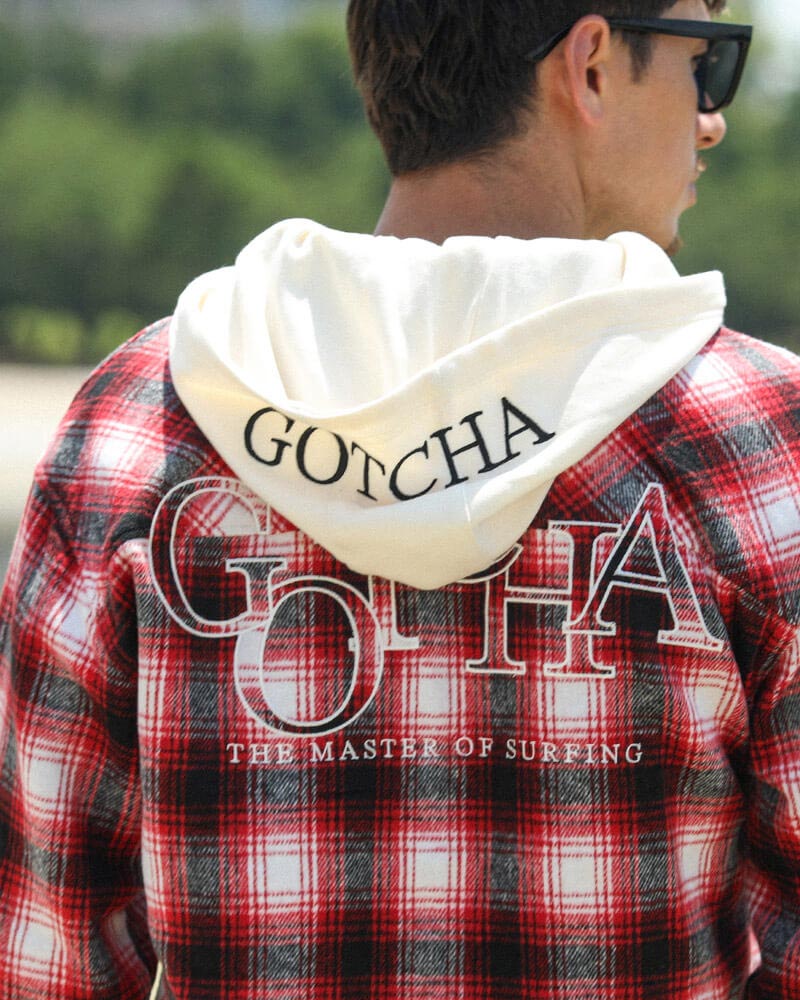 フード付き 叩きつけ チェックシャツ