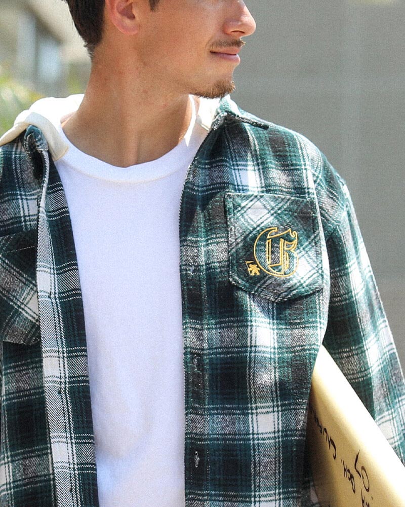 フード付き 叩きつけ チェックシャツ