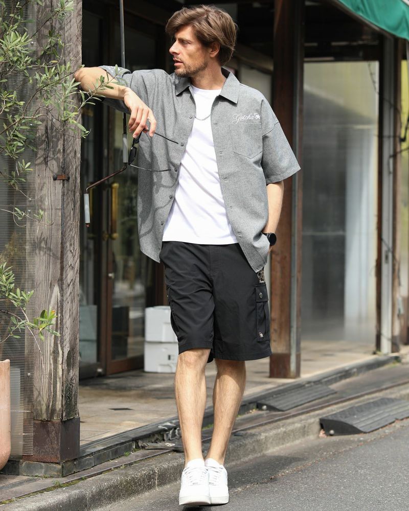 ドライ ブロック柄 カーゴ ショーツコーデ