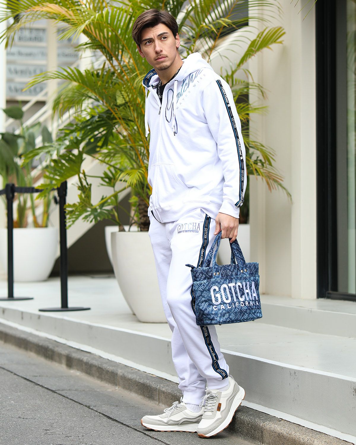 撥水 2WAY ロゴ総柄 デニム ミニ トートバッグ