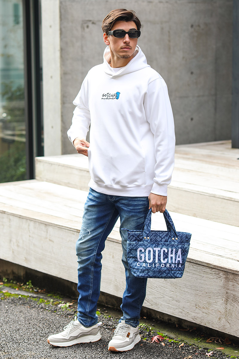 撥水 2WAY ロゴ総柄 デニム ミニ トートバッグ