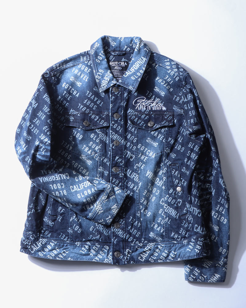 ストレッチ 総柄 デニムジャケット