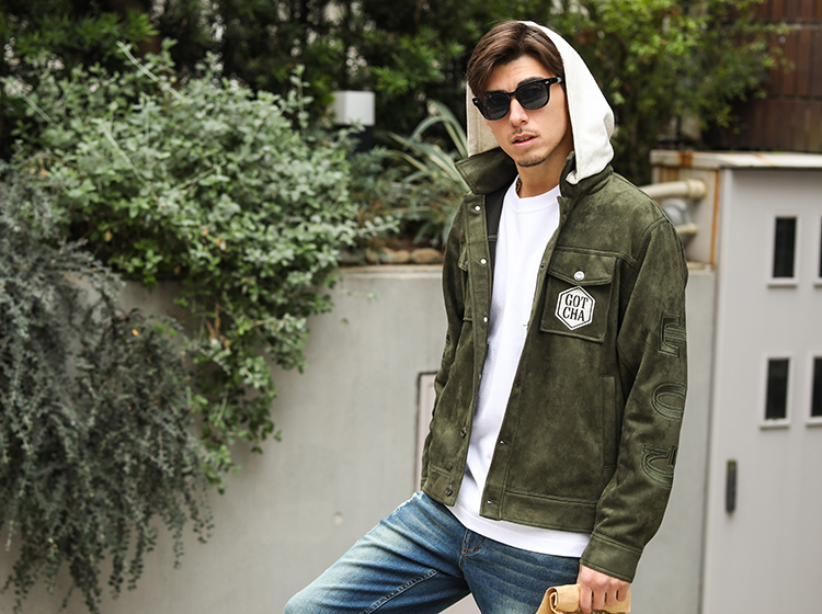 フード脱着 アームインパクト フェイクスウェード ジャケット