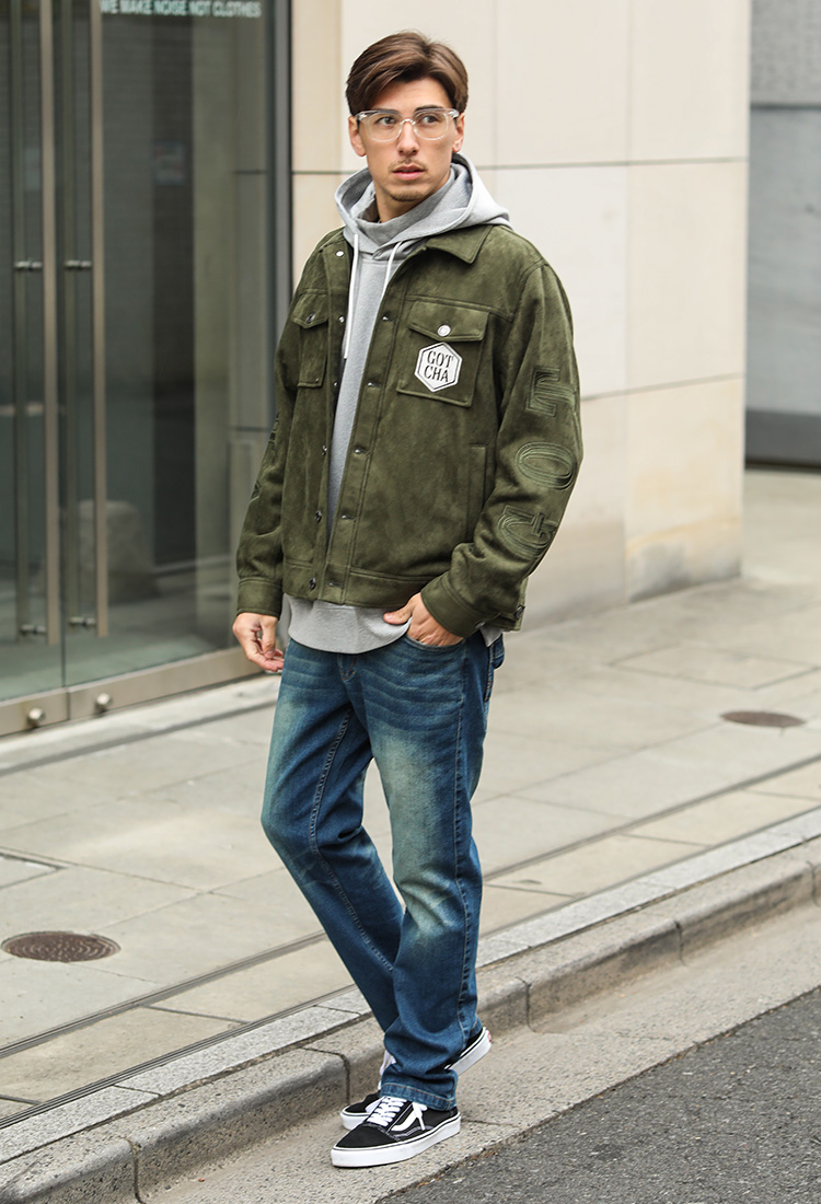 フード脱着 アームインパクト フェイクスウェード ジャケット