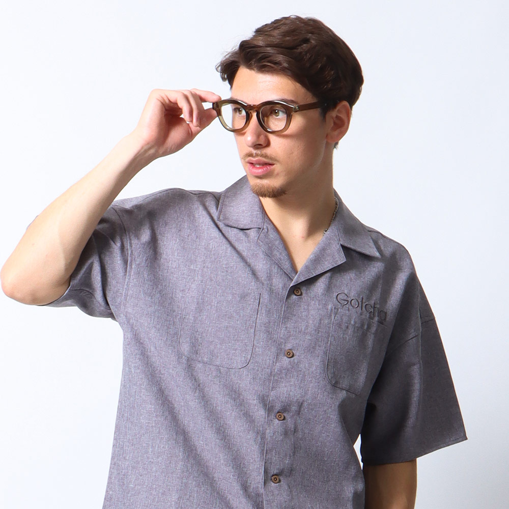 リネンライク 縦ロゴ 半袖 シャツ
