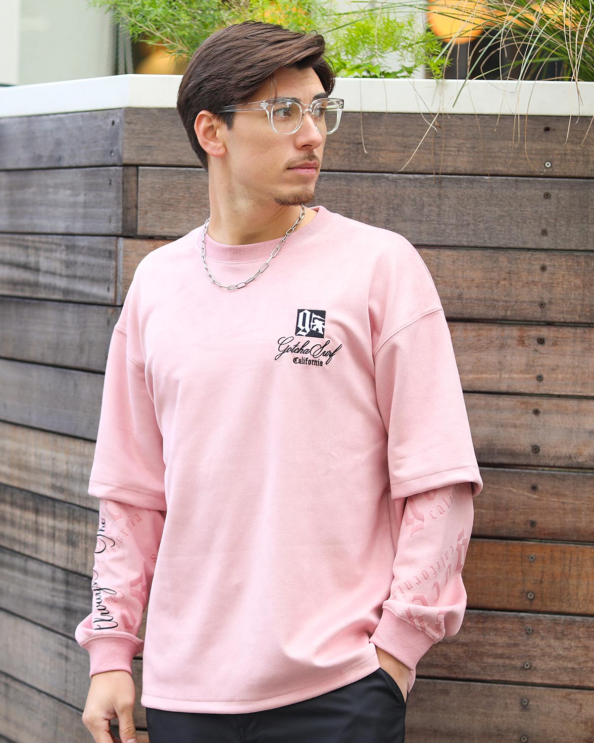 ポリスウェード フェイク レイヤード ロンT