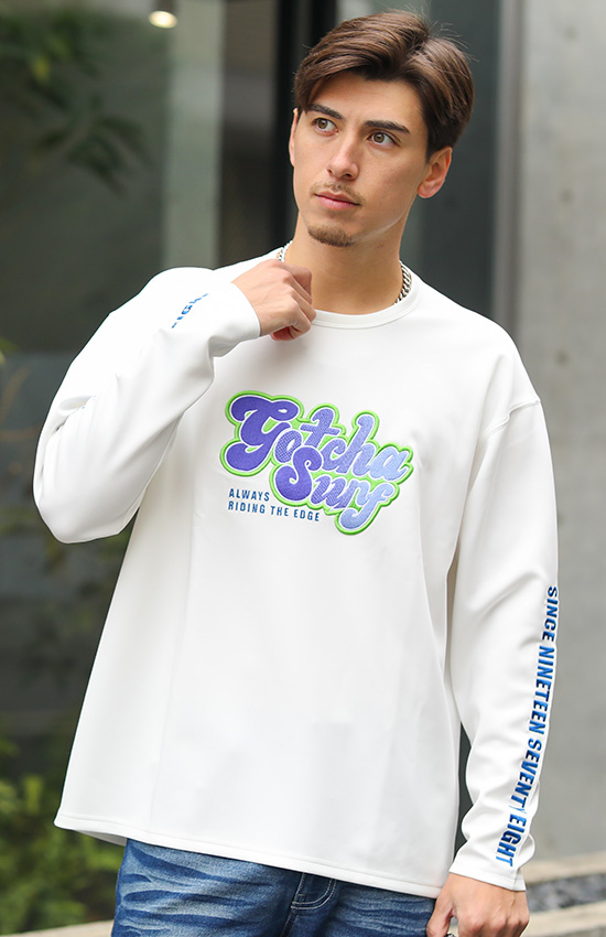 ドロップショルダー グラデ 刺繍 カラー ロンT