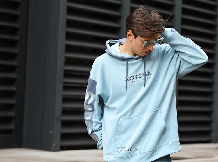 撥水 ポリスウェード カラーブロック プルパーカー