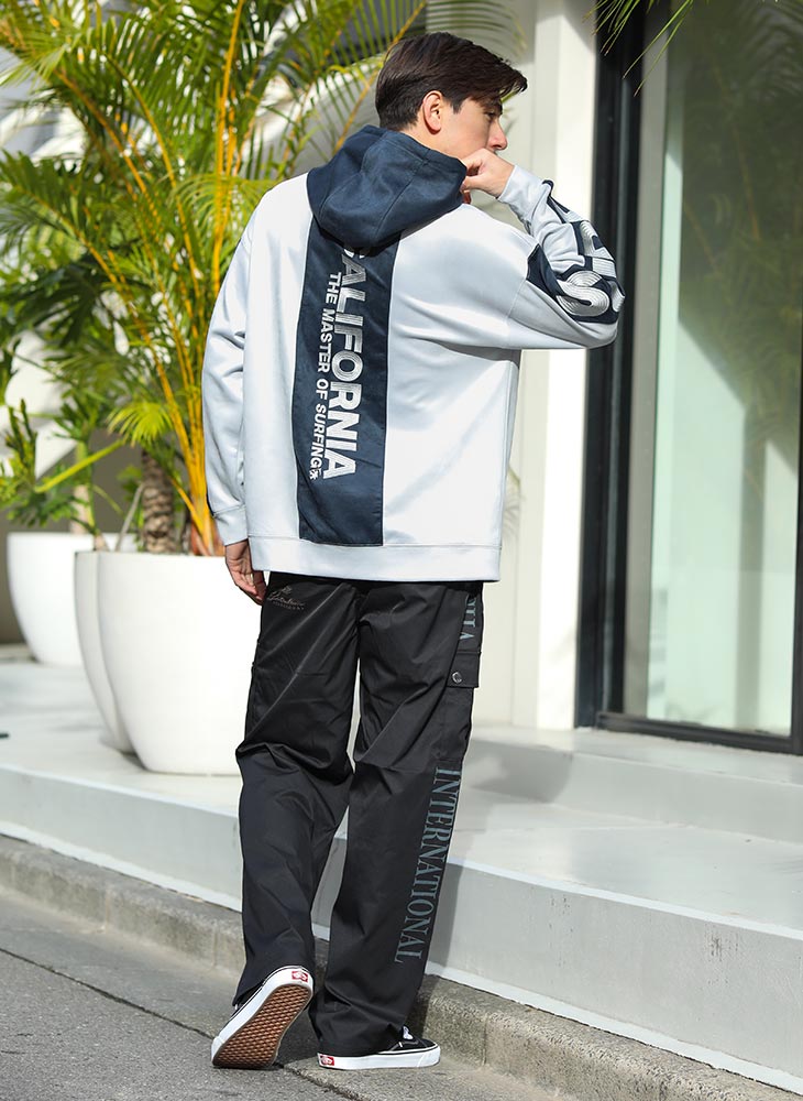 撥水 ポリスウェード カラーブロック プルパーカー