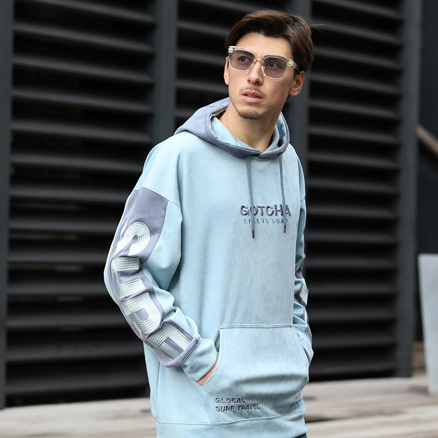 撥水 ポリスウェード カラーブロック プルパーカー