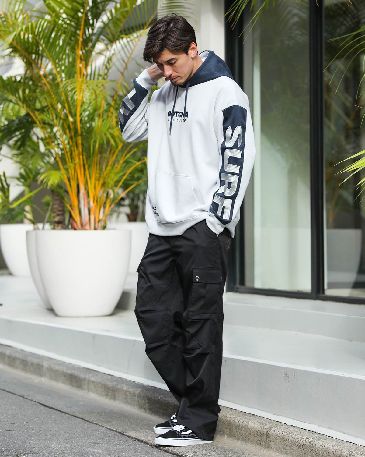 撥水 ポリスウェード カラーブロック プルパーカー