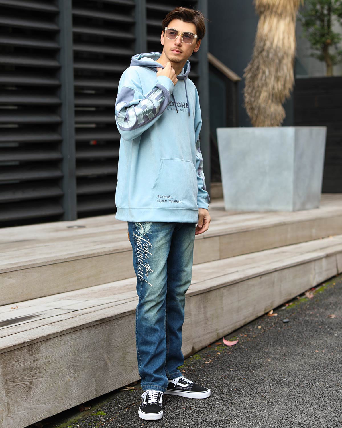 撥水 ポリスウェード カラーブロック プルパーカー