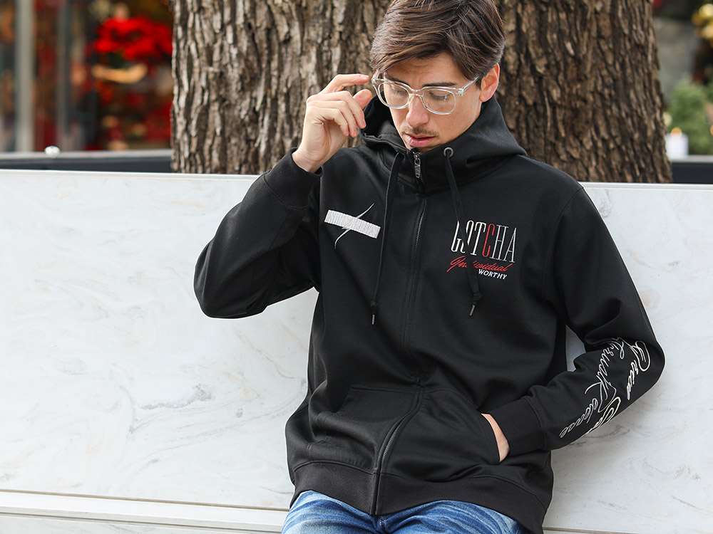 グラデ メタリック ダンボール ニット ジップパーカー