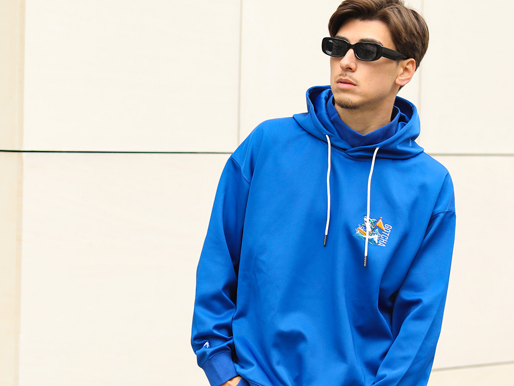 ワンポイント シャーク リブ ハイネック プルパーカー