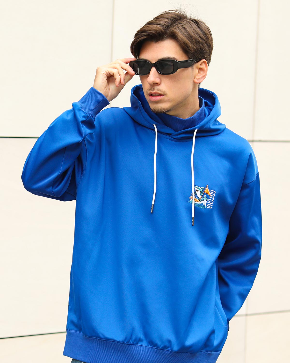 ワンポイント シャーク リブ ハイネック プルパーカー