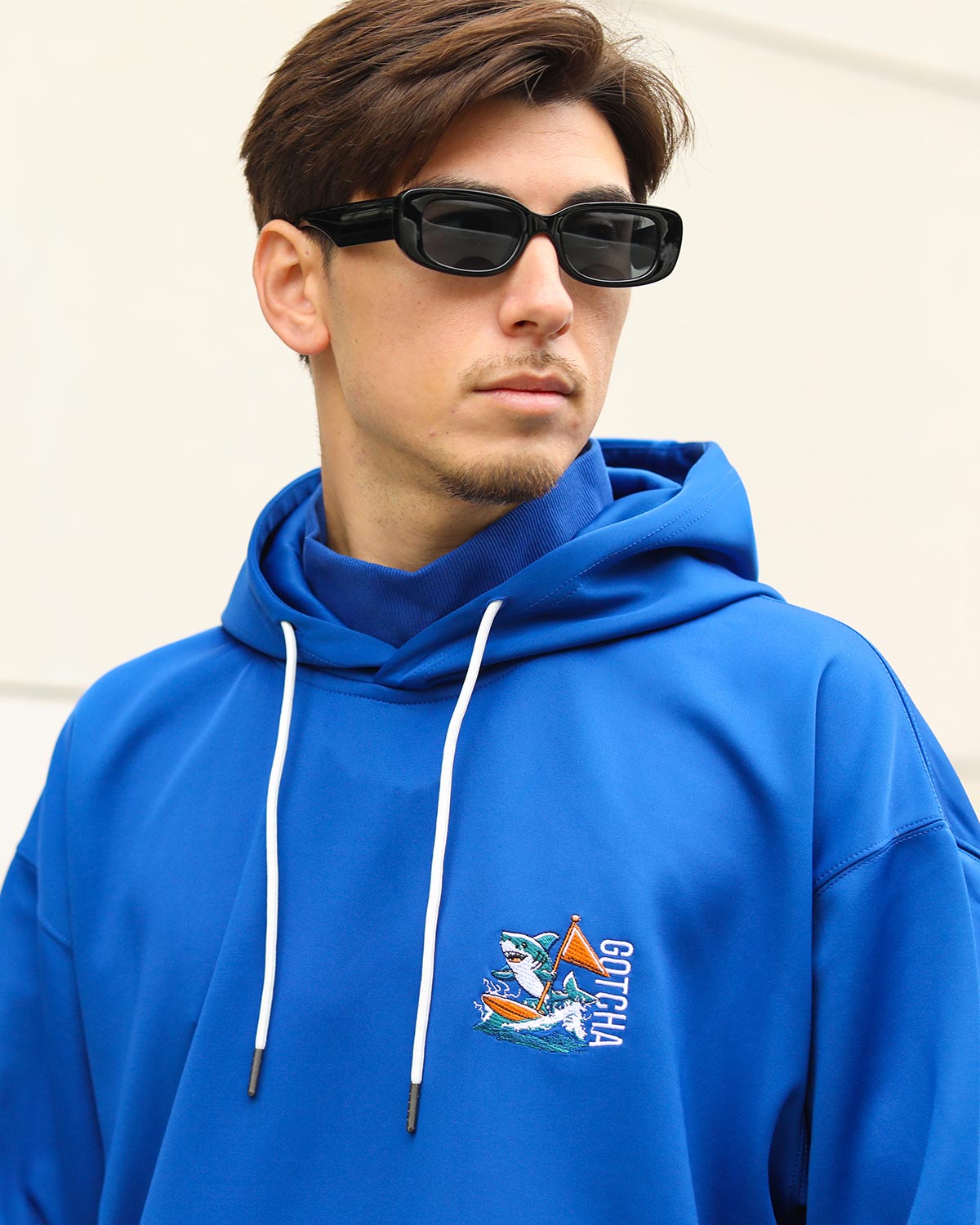 ワンポイント シャーク リブ ハイネック プルパーカー