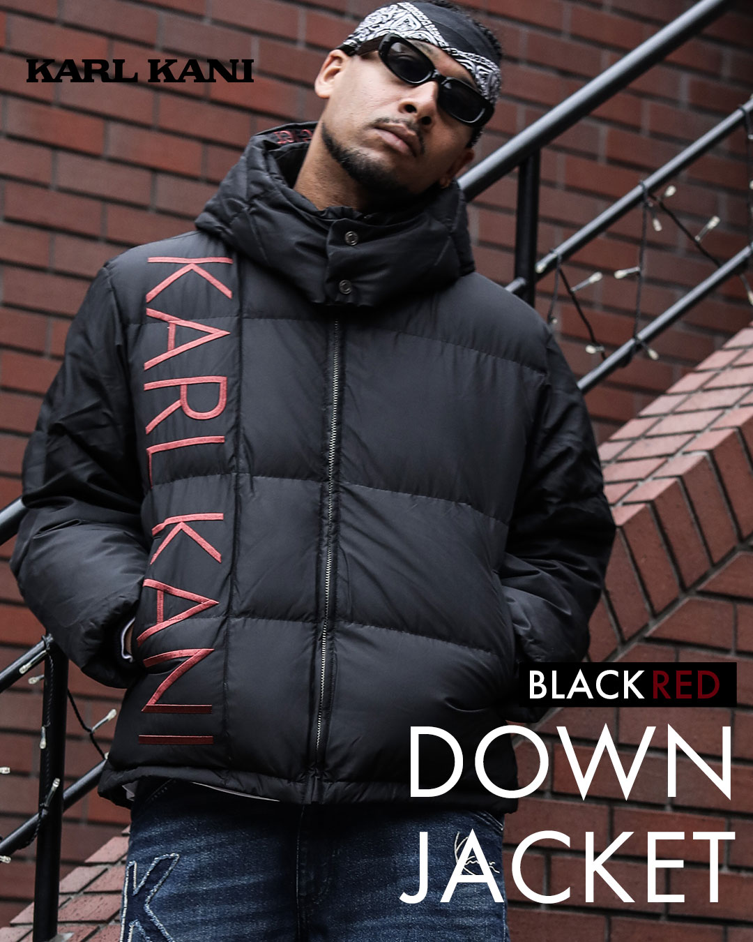 KARL KANI BLACK RED DOWN JACKET ブラックレッド ダウンジャケット