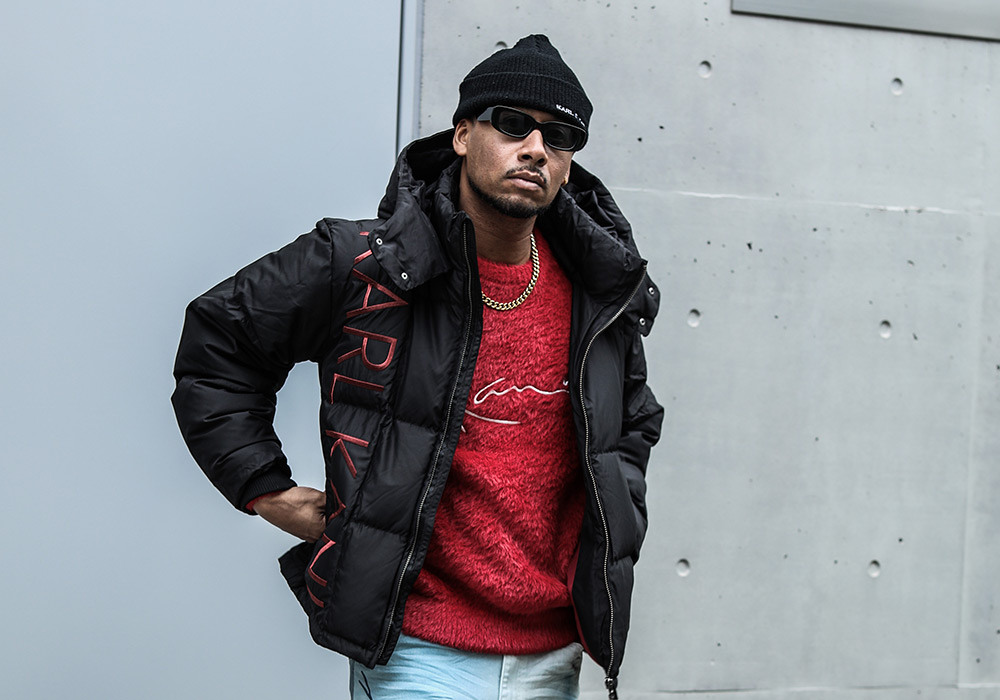 KARL KANI BLACK RED DOWN JACKET ブラックレッド ダウンジャケット