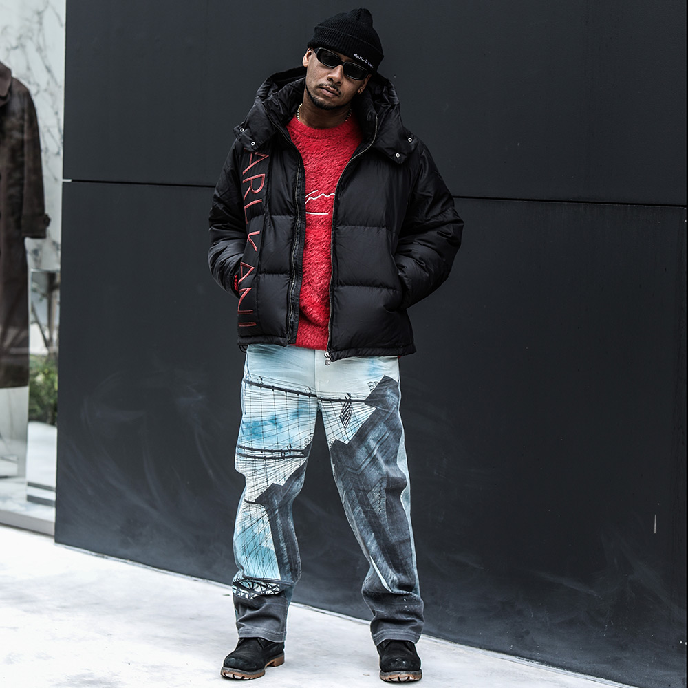 KARL KANI BLACK RED DOWN JACKET ブラックレッド ダウンジャケット
