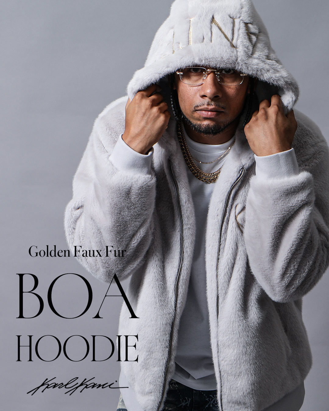 ラグジュアリーフェイクファーで魅せる、KARL KANI ボアパーカー