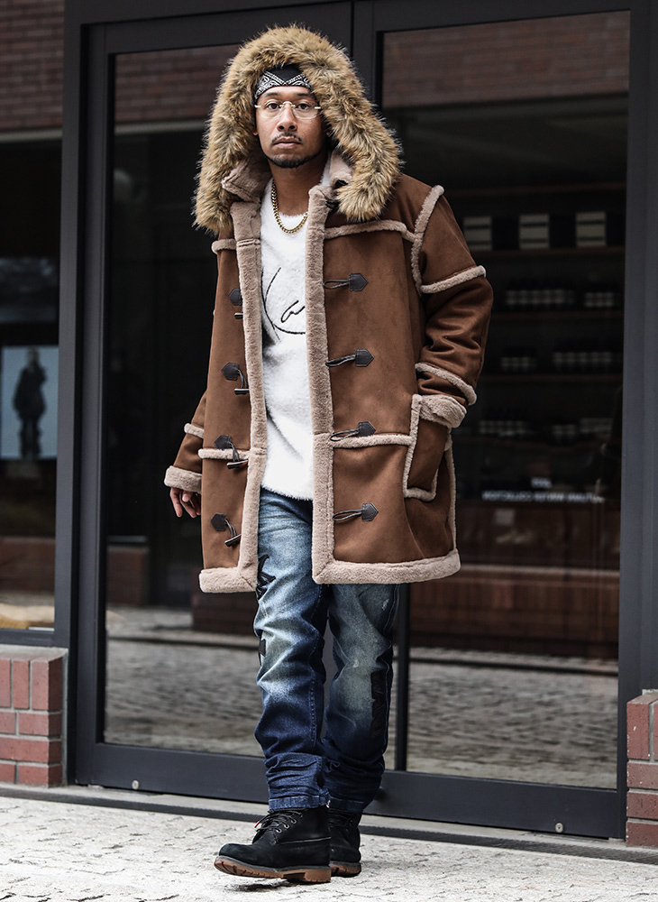 ファーフード 脱着 フェイクムートン ロングコート