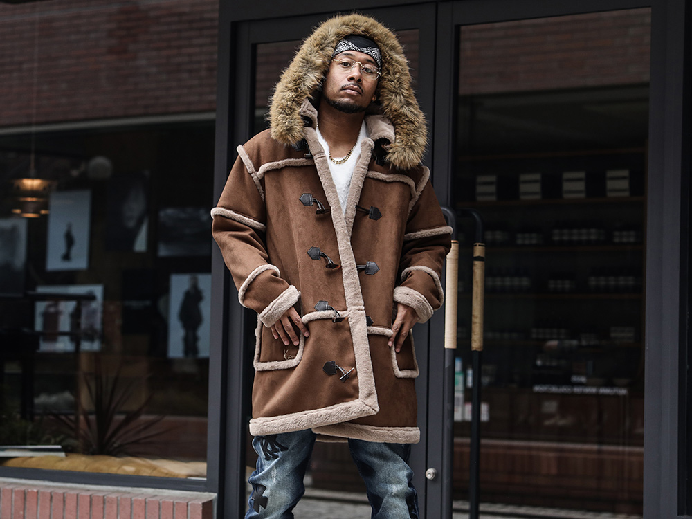 ファーフード 脱着 フェイクムートン ロングコート