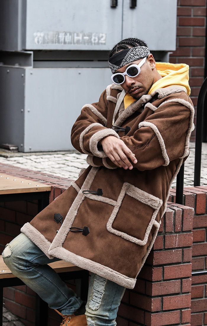 ファーフード 脱着 フェイクムートン ロングコート