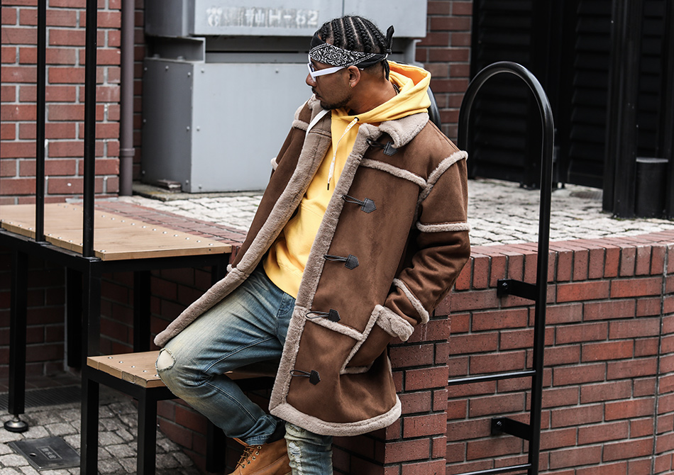 ファーフード 脱着 フェイクムートン ロングコート