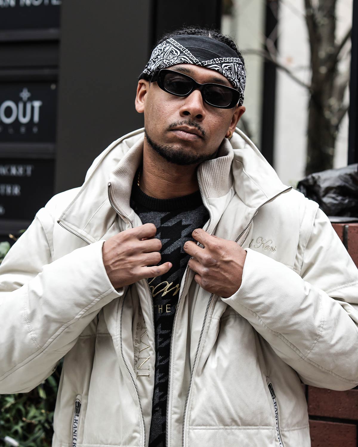 ポリスウェード Wフロント 袖脱着 ダウンジャケット