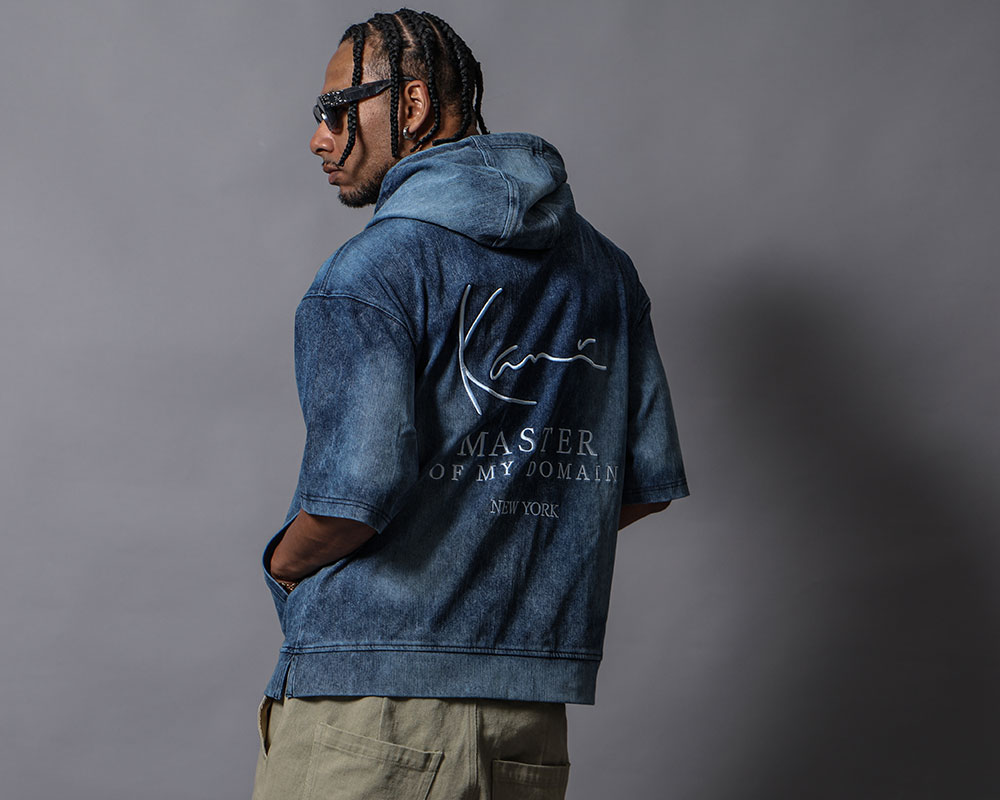 ルーズフィット サイド スリット デニム 6分袖 プルパーカーコーデ