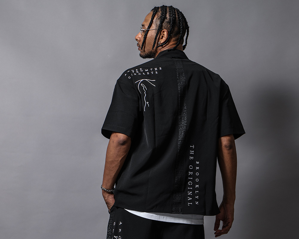 麻混風刺繍柄セットアップコーデ