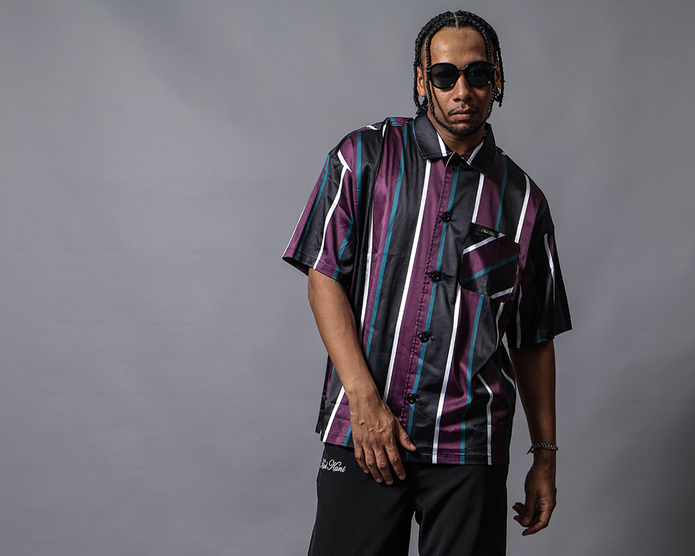 Sline ストライプ 開襟 シャツコーデ