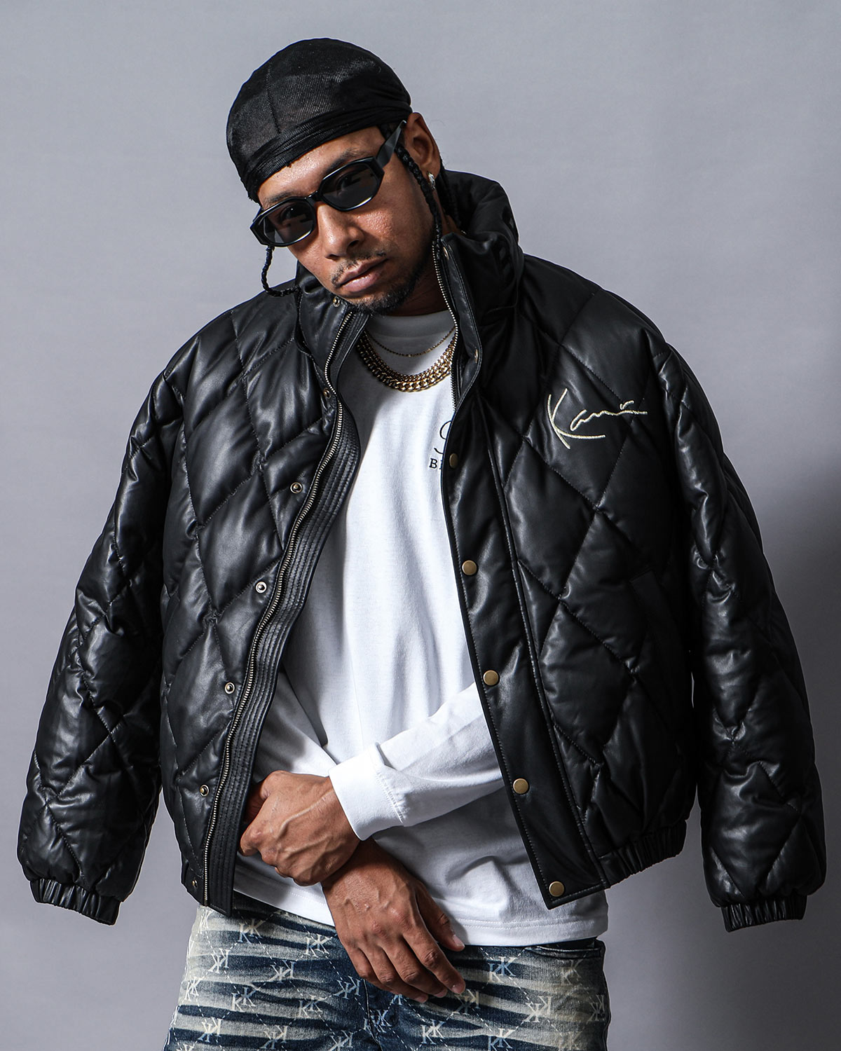 Premium フード脱着 本革 ダイヤ キルトダウン